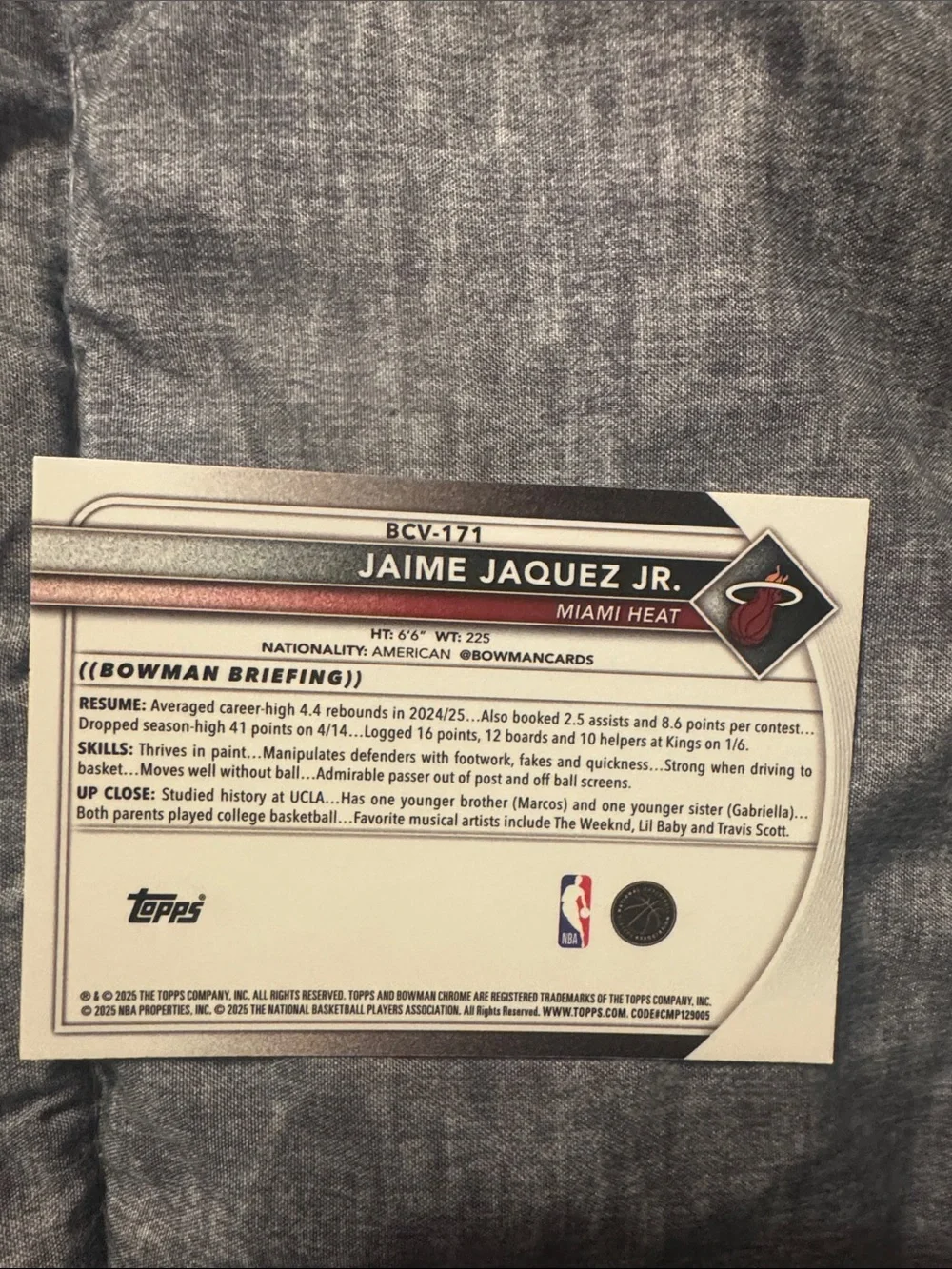 Jaime Jaquez Jr. Miami Heat Chrome Basketball Card - Picture 2 of 2